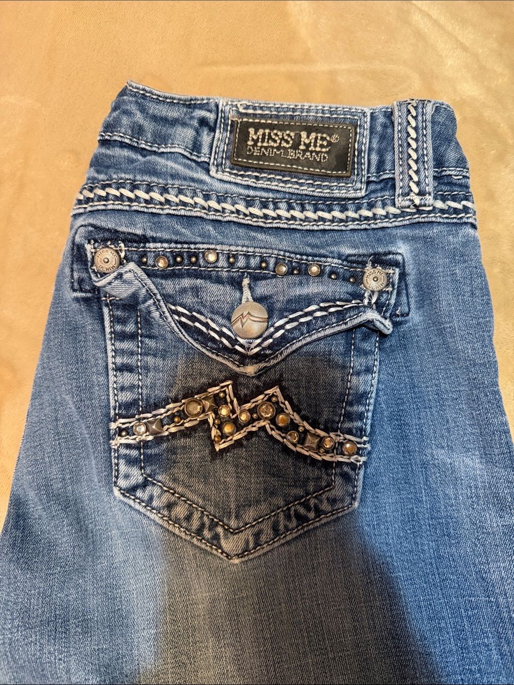 Miss Me Blue Skinny Jeans with Studded Pocket Accent